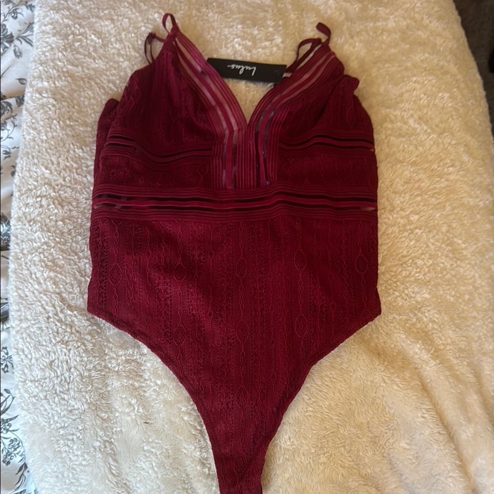 Lulu's Burgundy Lace Bodysuit